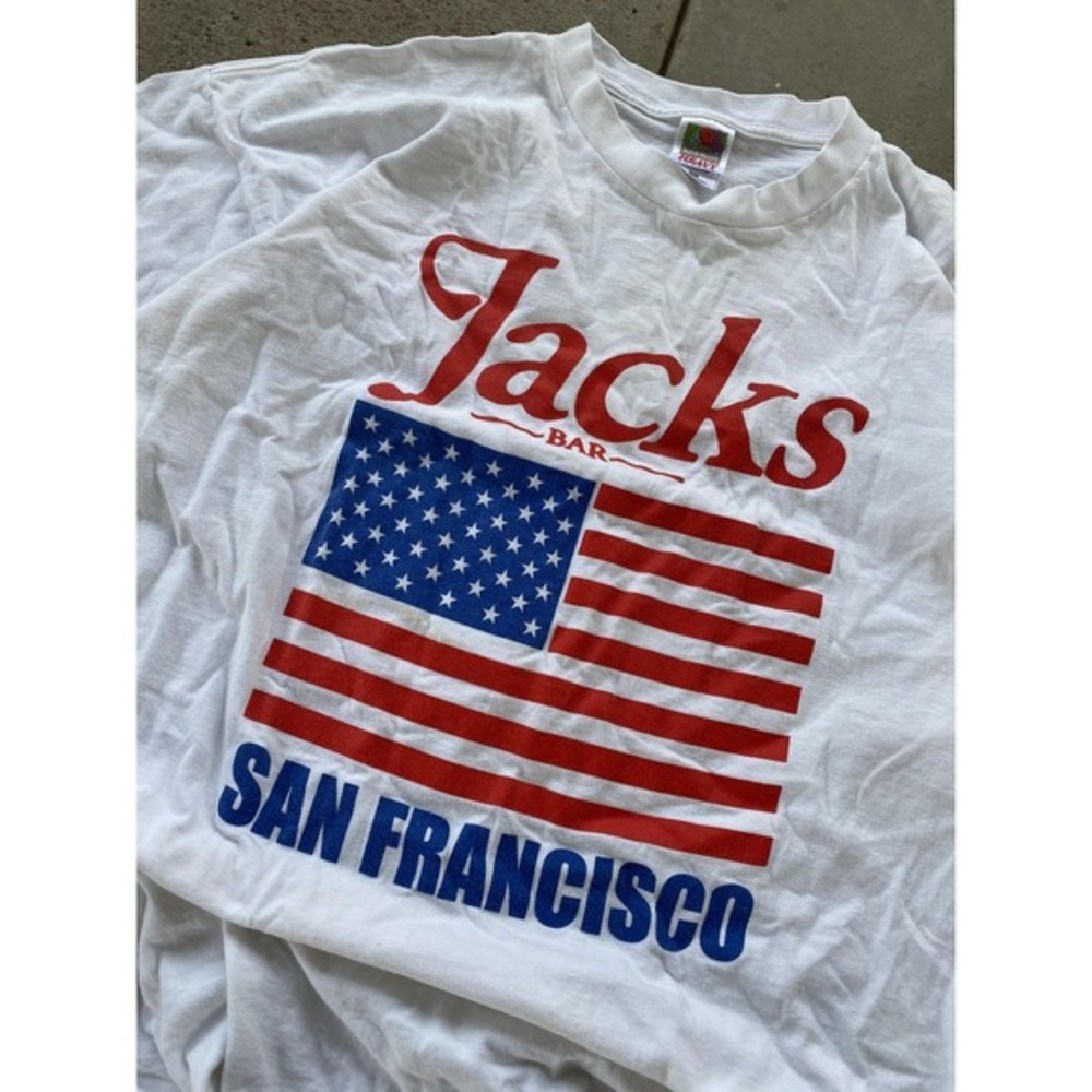 Jacks Bar San Francisco Shirt Mens 2XL White American Flag Graphic Patriotic Tee - Picture 4 of 13